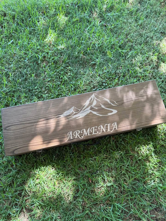 Luxury brown BBQ Set in Wooden Case with Ararat mountains