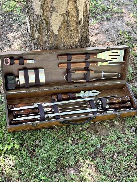 Luxury brown BBQ Set in Wooden Case with Ararat mountains