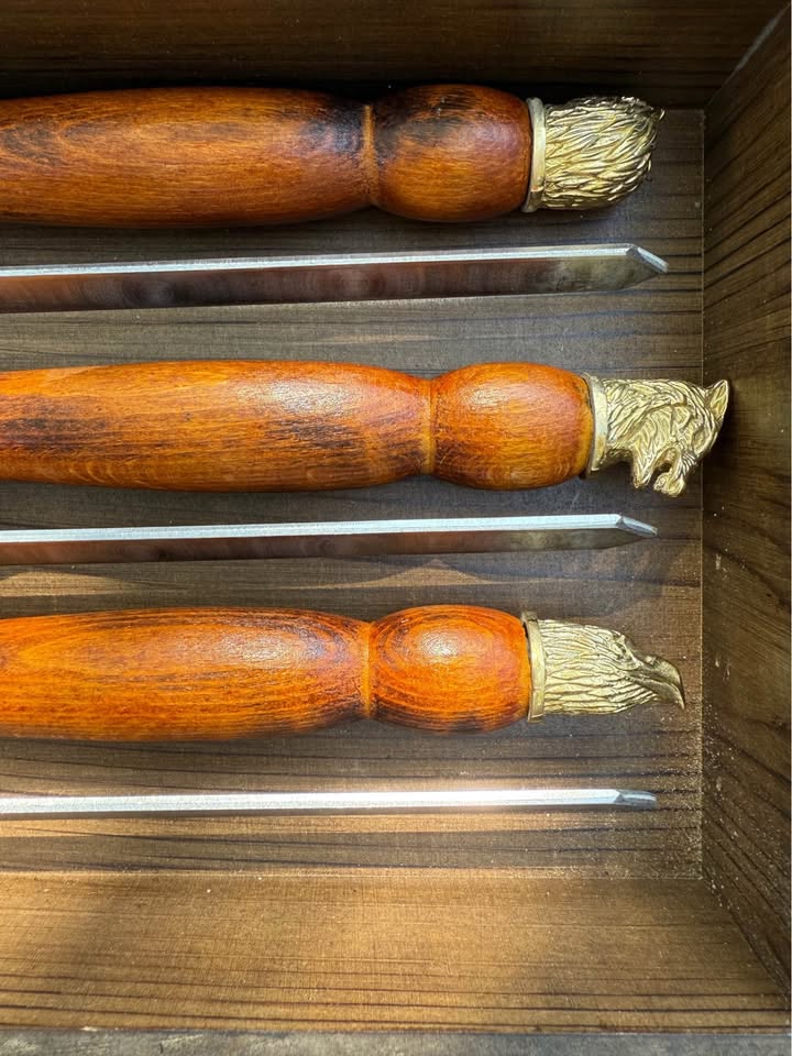 Camping Premium Accessories BBQ Skewers Set in a Wooden Case - 10 items