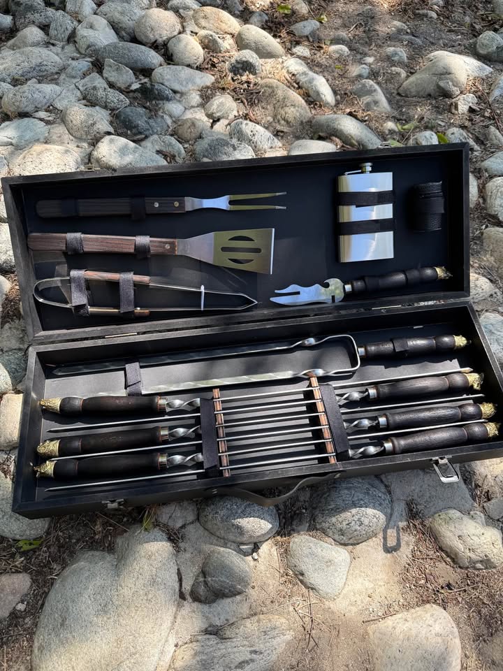 Luxury BBQ Skewers Set in Wooden Case with Armenian Logo