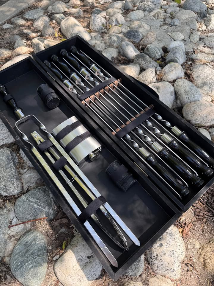 BBQ Skewers Set Best Gift for men in Black Wooden Case