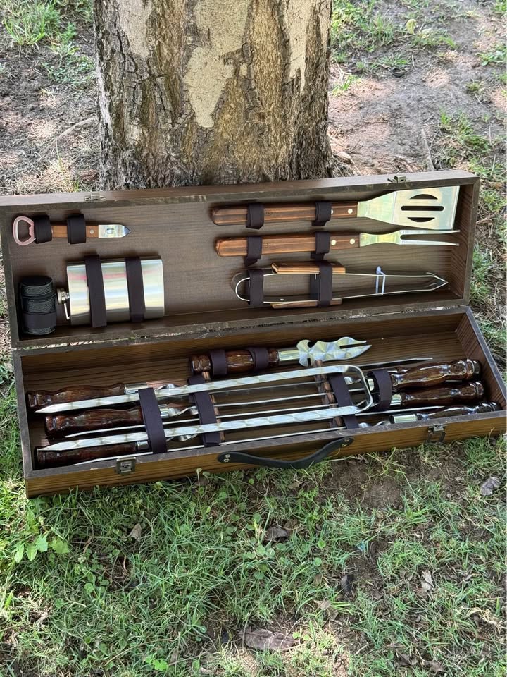 Luxury brown BBQ Set in Wooden Case with Ararat mountains