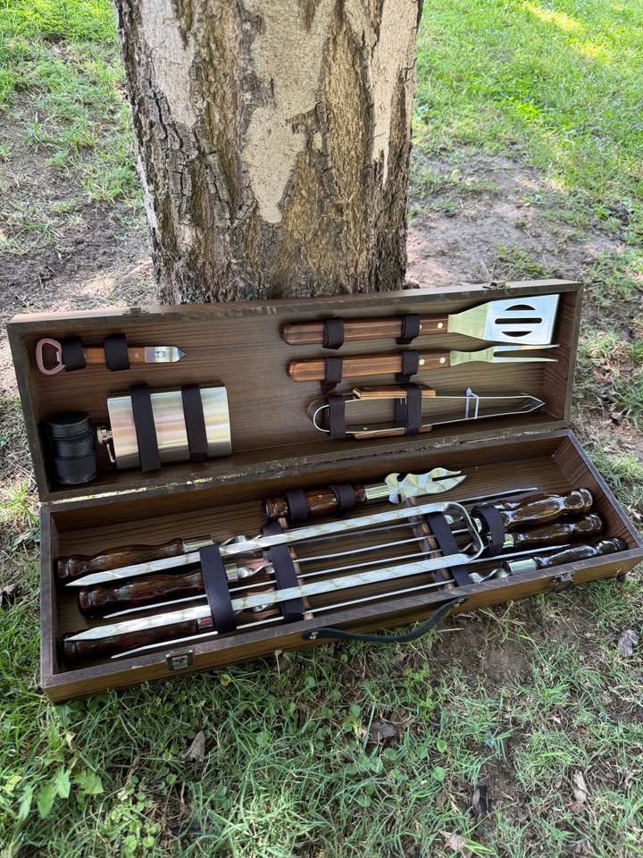 Luxury brown BBQ Set in Wooden Case with Ararat mountains