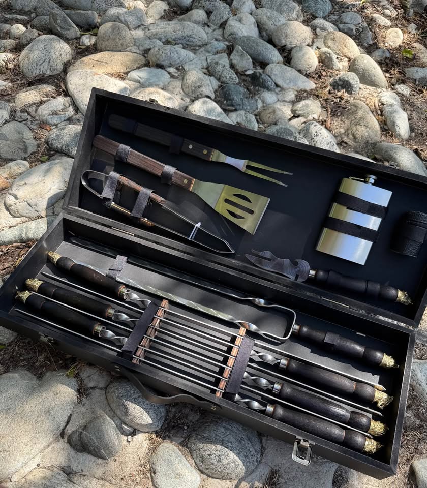 Luxury BBQ Skewers Set in Wooden Case with Armenian Logo