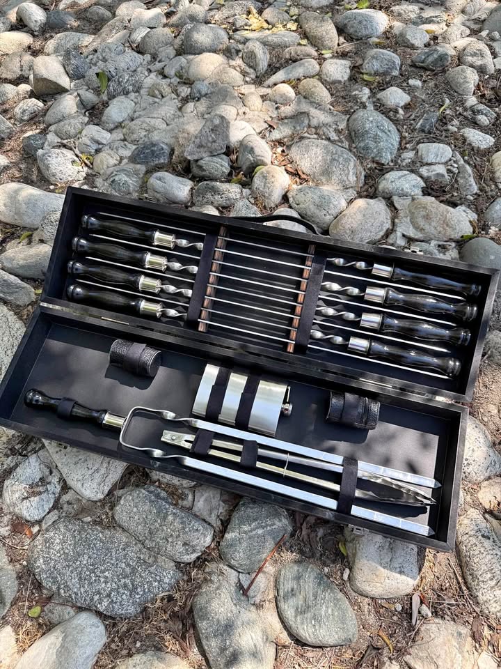 BBQ Skewers Set Best Gift for men in Black Wooden Case