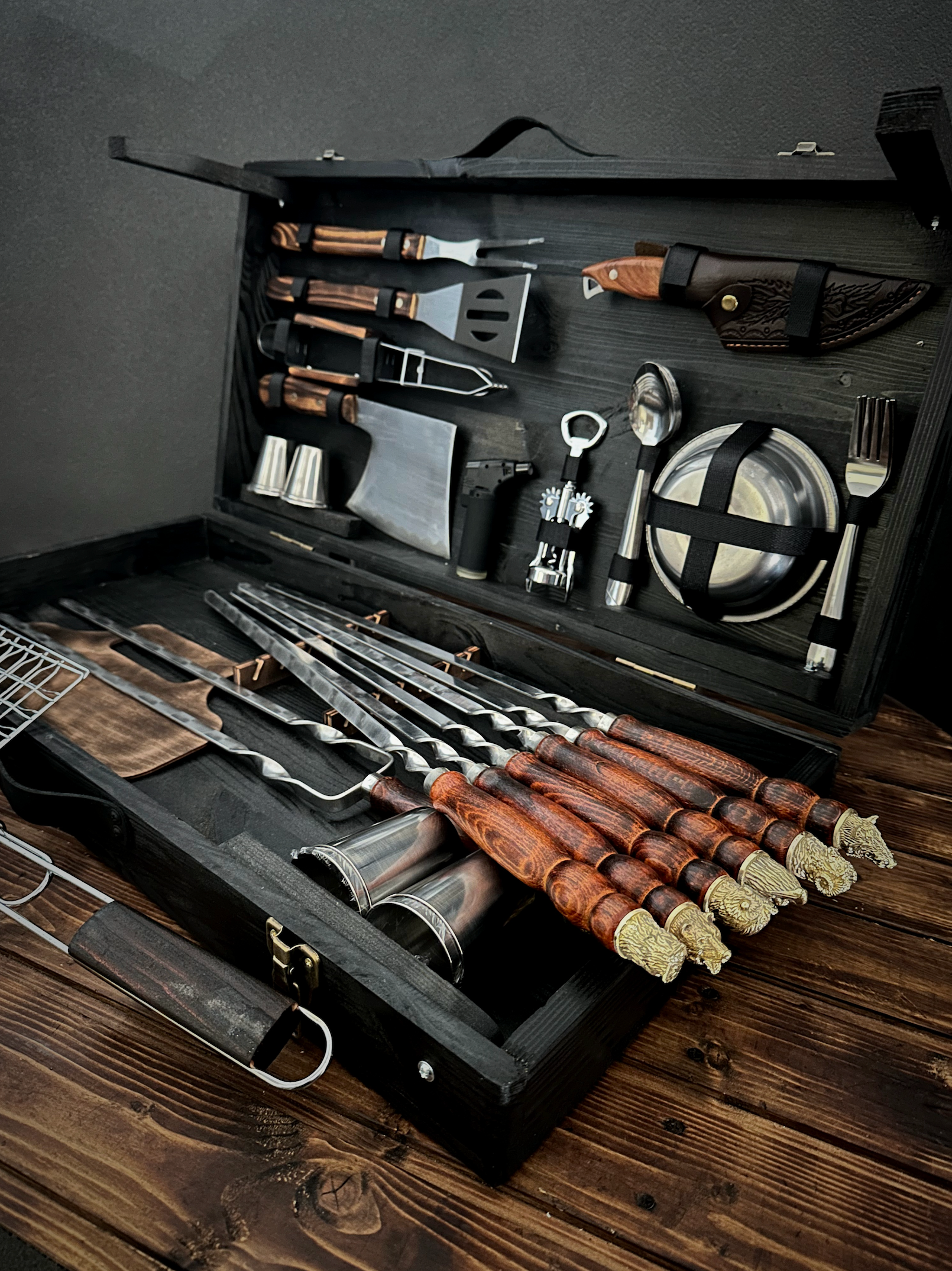 Set of Skewers in a Wooden Case-Table “Boar”