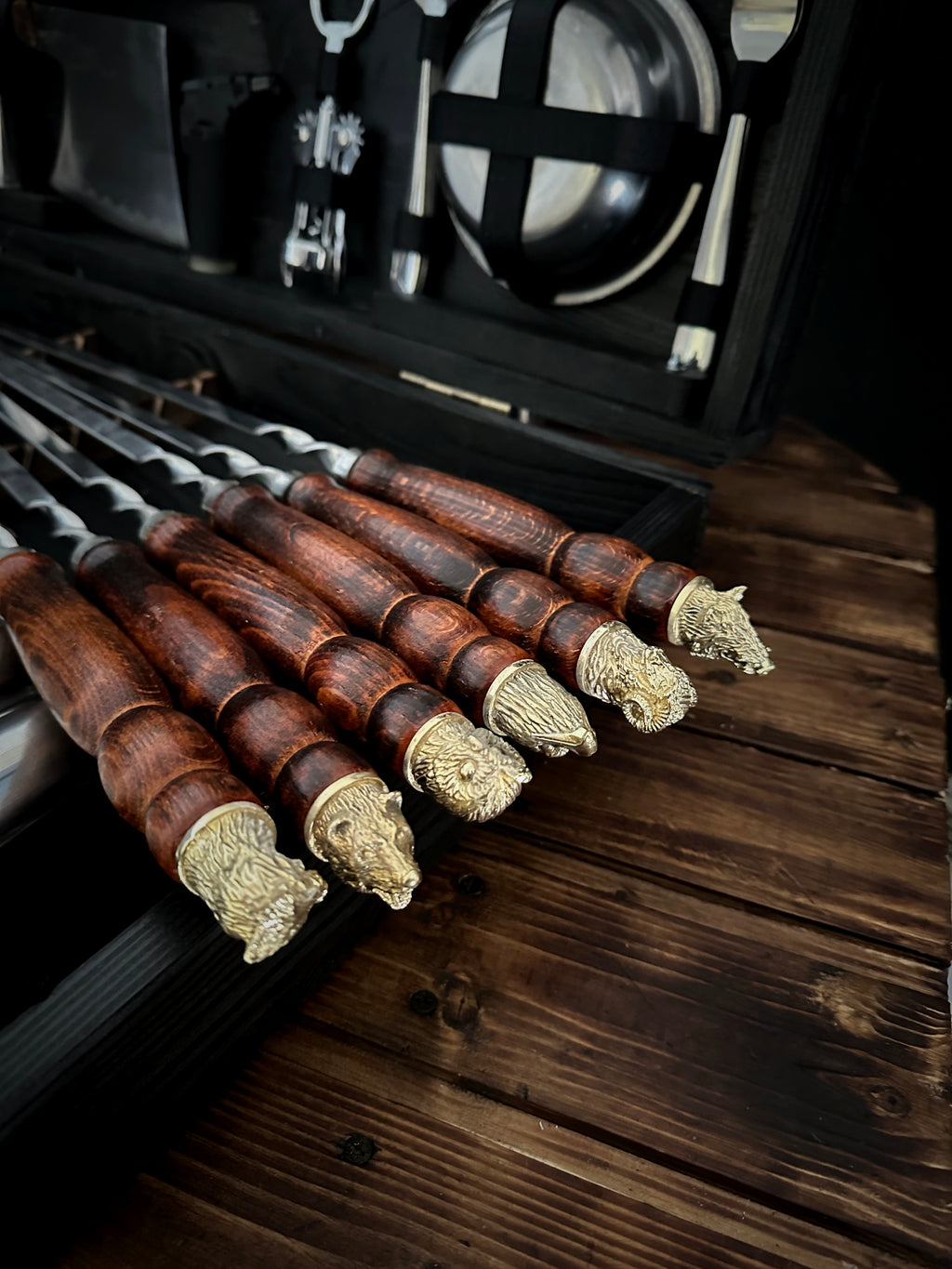 Set of Skewers in a Wooden Case-Table “Boar”
