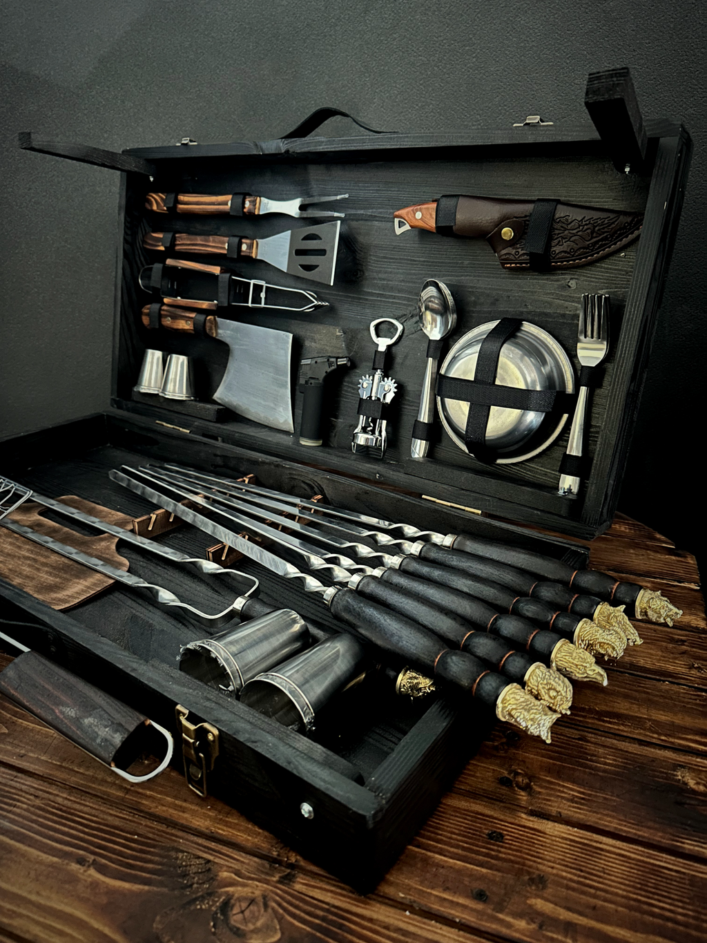 Set of Skewers in a Wooden Case-Table “Boar”